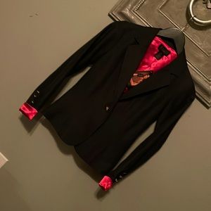 IMAN Black with Red Lined Blazer Suit Jacket size: XS